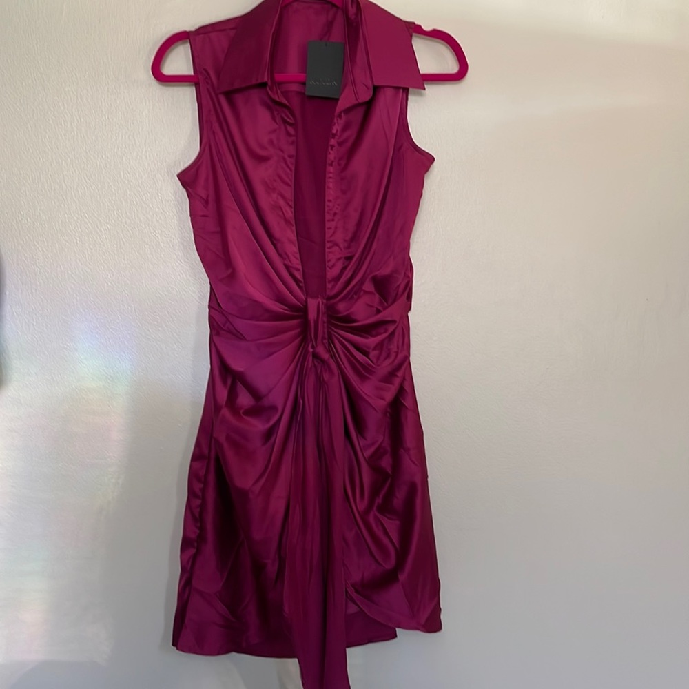 AKIRA collared belt satin dress